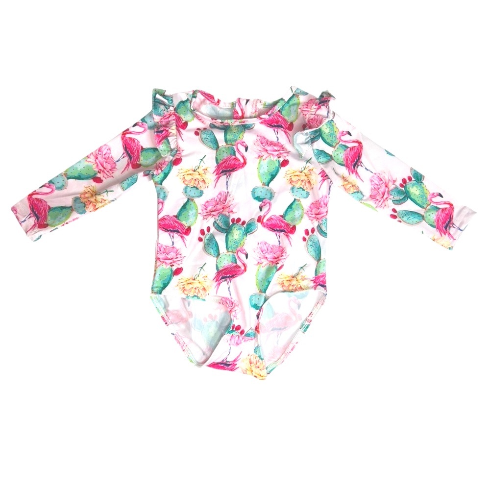 Besser Bay Swim Suit Rash Guard baby girl size 6-12 months long sleeve pink